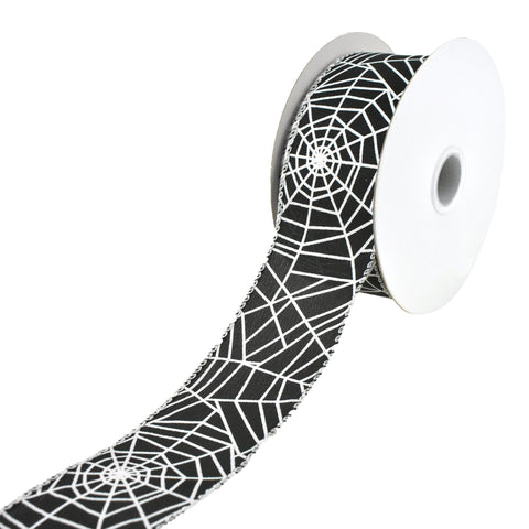 Halloween Spider Webs Wired Satin Ribbon, 10-yard