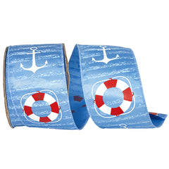 Summer Anchors Life Preservers Satin Wired Ribbon, 2-1/2-inch, 10-yard