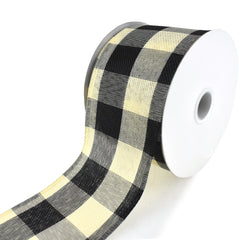 Buffalo Plaid Checkered Wired Ribbon, 10-yard, Ivory