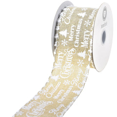 Merry Christmas Snowy Edge Wired Ribbon, 2-1/2-inch, 10-yard