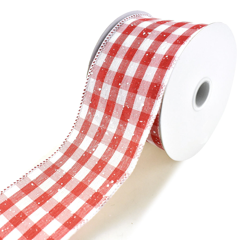 Snowy Gingham Checkered Wired Ribbon, 2-1/2-Inch, 10-Yard