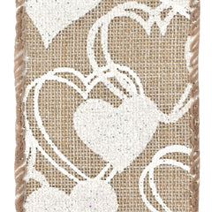 Valentine's Glittered Hearts Faux Linen Wired Ribbon, 1-1/2-inch, 10-yard
