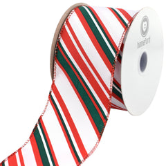 Christmas Diagonal Holiday Stripes Wired Ribbon, 2-1/2-inch, 10-yard