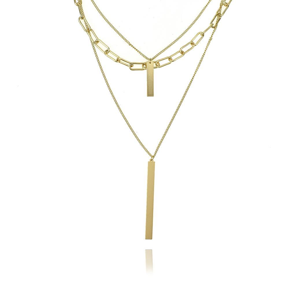 Rectangular Bar Pendant and Chain Layered Necklace, 22-Inch