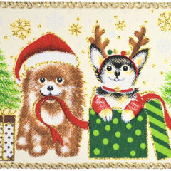 Christmas Tree Doggies Satin Wired Ribbon, 10-yard