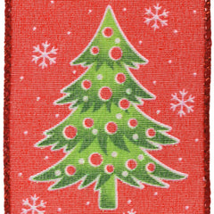 Merry Christmas Slogan Trees Wired Ribbon, 2-1/2-inch, 10-yard