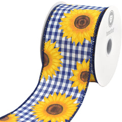 Sunflower Checkered Plaid Wired Ribbon, 10-yard