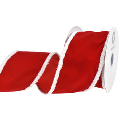 Christmas Velvet Snowy Edge Wired Ribbon, 4-inch, 10-yard