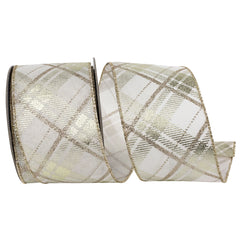 Christmas Metallic Plaid Twill Wired Ribbon, 2-1/2-inch, 10-yard