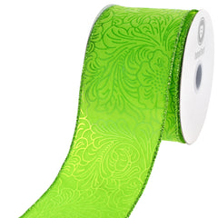 Embossed Flowers Polypropylene Wired Ribbon, 10-yard