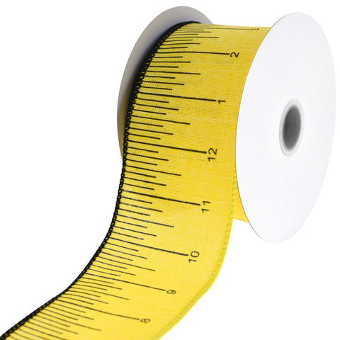 Ruler Measuring Stick Pattern Wired Ribbon, 2-1/2-inch, 10-yard