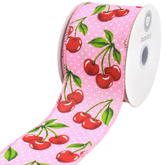 Polka Dot Cherries Wired Ribbon, 10-yard