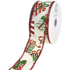 Wrapped Christmas Gifts Faux Linen Wired Ribbon, 1-1/2-inch, 10-yard