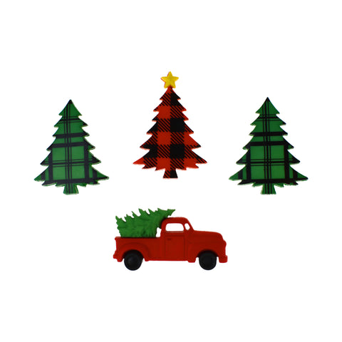 Christmas Tree Pickup Truck Mini Embellishments, 1-1/2-inch, 4-piece