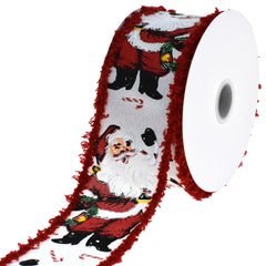 Christmas Smiling Santas Frizette Edge Wired Ribbon, 2-1/2-inch, 10-yard