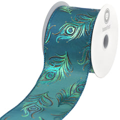 Metallic Peacock Feather Pattern Wired Ribbon, 2-1/2-inch, 10-yard