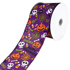 Halloween Cartoon Pumpkin and Skull Wired Ribbon, 10-yard