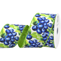Spring Jumbo Blueberries Deluxe Wired Ribbon, 10-yard