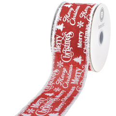 Merry Christmas Snowy Edge Wired Ribbon, 2-1/2-inch, 10-yard