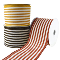 Cabana Stripes Faux Linen Wired Ribbon, 10-yard