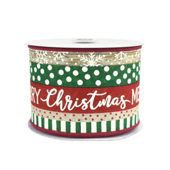 Merry Christmas Mixed Stripes Wired Ribbon, 10-yard