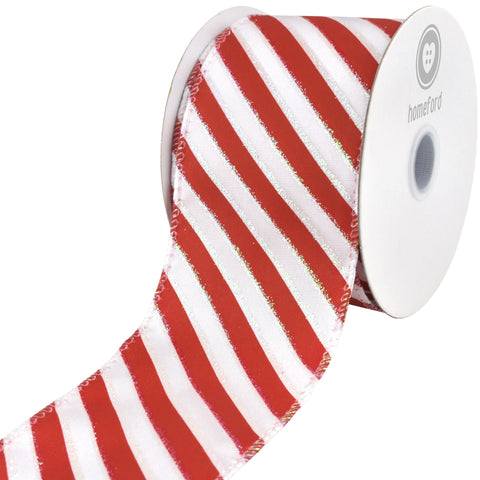 Christmas Iridescent Candy Cane Stripes Wired Ribbon, 10-yard