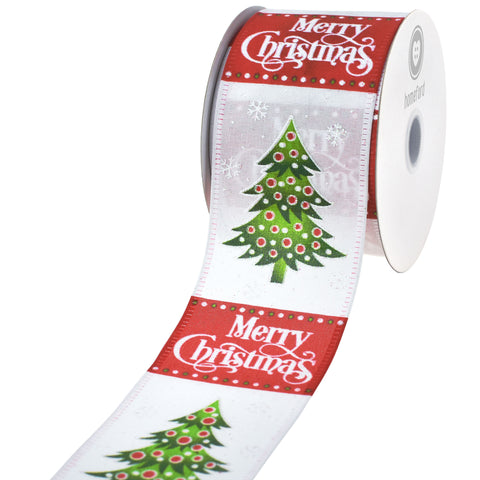 Merry Christmas Tree Classic Stripes Satin Wired Ribbon, 2-1/2-inch, 10-yard