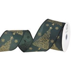 Abstract Gold Christmas Tree Satin Wired Ribbon, 2-1/2-inch, 10-yard