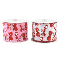 Valentine's Heart Shaped Cherries Wired Ribbon, 10-yard