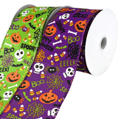 Halloween Cartoon Pumpkin and Skull Wired Ribbon, 10-yard