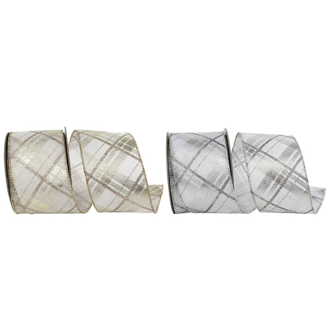 Christmas Metallic Plaid Twill Wired Ribbon, 2-1/2-inch, 10-yard