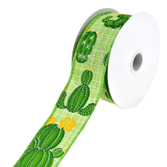 Blooming Cactus Faux Linen Wired Ribbon, 10-yard