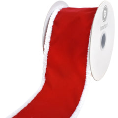 Christmas Velvet Snowy Edge Wired Ribbon, 4-inch, 10-yard