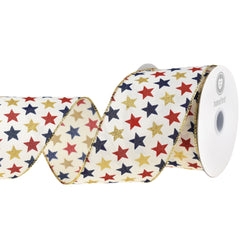 Glittered Patriotic Stars Satin Wired Ribbon, 2-1/2-inch, 10-yard