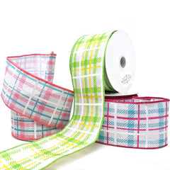 Iridescent Plaid Linen Wired Ribbon, 2-1/2-inch, 10-yard