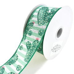 Cactus and Stripes Linen Wired Ribbon, 10-yard