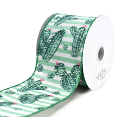 Cactus and Stripes Linen Wired Ribbon, 10-yard