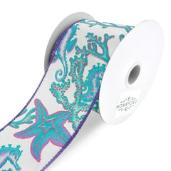 Seahorse, Starfish, and Coral Wired Ribbon, 2-1/2-Inch, 10-Yard