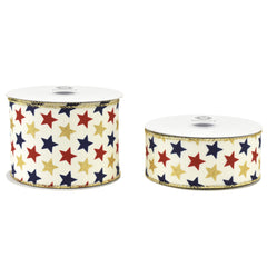 Glittered Patriotic Stars Satin Wired Ribbon, 2-1/2-inch, 10-yard