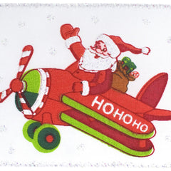 Santa on Plane Christmas Satin Wired Ribbon, 2-1/2-inch, 10-yard