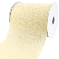 Embossed Flowers Hot Cut Edge Floral Wrap Ribbon, 6-inch, 25-yard