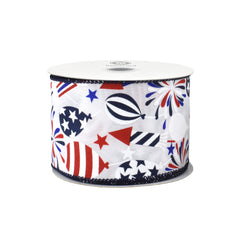Patriotic Fireworks Balloons Celebration Wired Ribbon, 10-yard