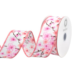 Spring Sakura Cherry Blossom Branch Wired Ribbon, 10-yard