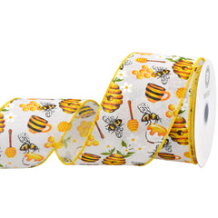 Spring Working Bees Honeycomb Flower Wired Ribbon, 10-yard