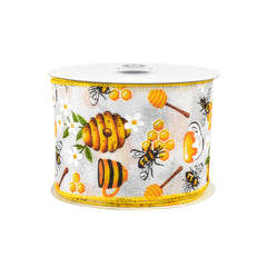 Spring Working Bees Honeycomb Flower Wired Ribbon, 10-yard