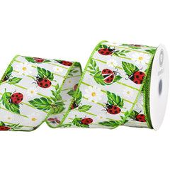 Spring Ladybugs on Leaves Wired Ribbon, 10-yard