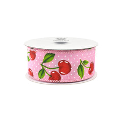 Polka Dot Cherries Wired Ribbon, 10-yard