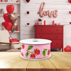 Polka Dot Cherries Wired Ribbon, 10-yard