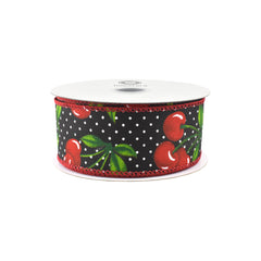 Polka Dot Cherries Wired Ribbon, 10-yard