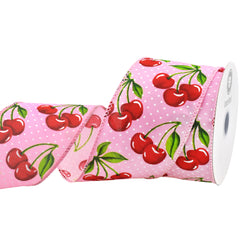 Polka Dot Cherries Wired Ribbon, 10-yard